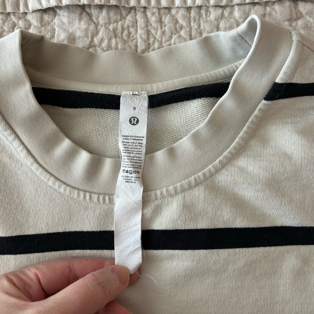 lululemon athletica Cream and Black Striped Cropped Sweatshirt - Picture 3 of 4